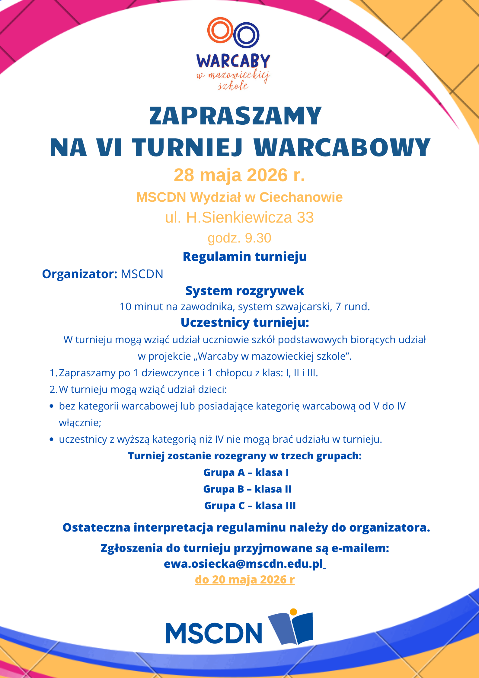28.05.2026r. – VI Turniej Warcabowy
